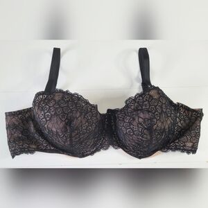 Torrid Curves Unlined Balconette Bra 50C Black Lace Underwire Adjustable